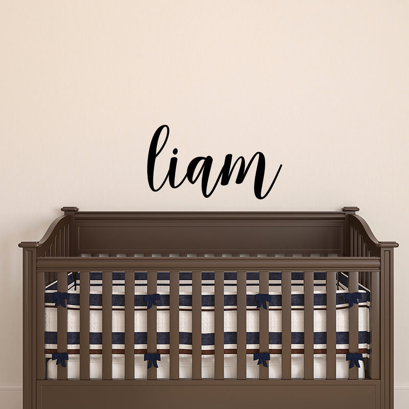 Vinyl Wall Art Decal Boys Custom Name - ’Liam’ Custom Text Name- 12" x 25" - Little Boys Bedroom Vinyl Wall Decals - Cute Wall Art Decals for Baby Boy Nursery Room Decor (12" x 25"; Black Cursive) Black 12" x 25"