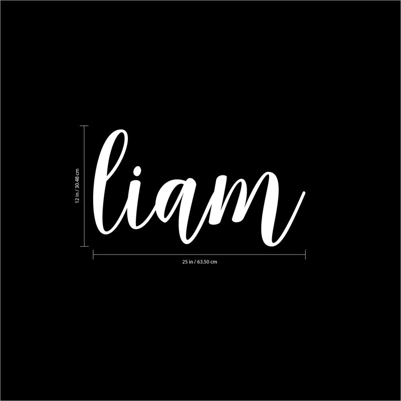 Vinyl Wall Art Decal Boys Custom Name - ’Liam’ Custom Text Name- 12" x 25" - Little Boys Bedroom Vinyl Wall Decals - Cute Wall Art Decals for Baby Boy Nursery Room Decor (12" x 25"; White Cursive) White 12" x 25" 3