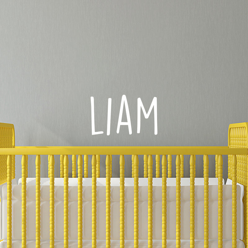 Vinyl Wall Art Decal Boys Custom Name - ’Liam’ Custom Text Name- 12" x 23" - Little Boys Bedroom Vinyl Wall Decals - Cute Wall Art Decals for Baby Boy Nursery Room Decor (12" x 23"; White Text) White 12" x 23"