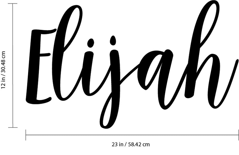 Vinyl Wall Art Decal Boys Custom Name - ’Elijah’ - Little Boys Bedroom Wall Decals - Cute Wall Art for Baby Boy Nursery Room Decor (12" x 23"; Black Cursive)