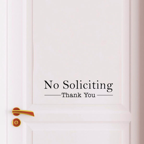 Vinyl Wall Art Decal - No Soliciting Thank You - ecoration Adhesive Sticker - Home Rules Signs Outdoor and Indoor Decor Peel Off Stencil Adhesives for Walls Doors Windows (5" x 20"; White)