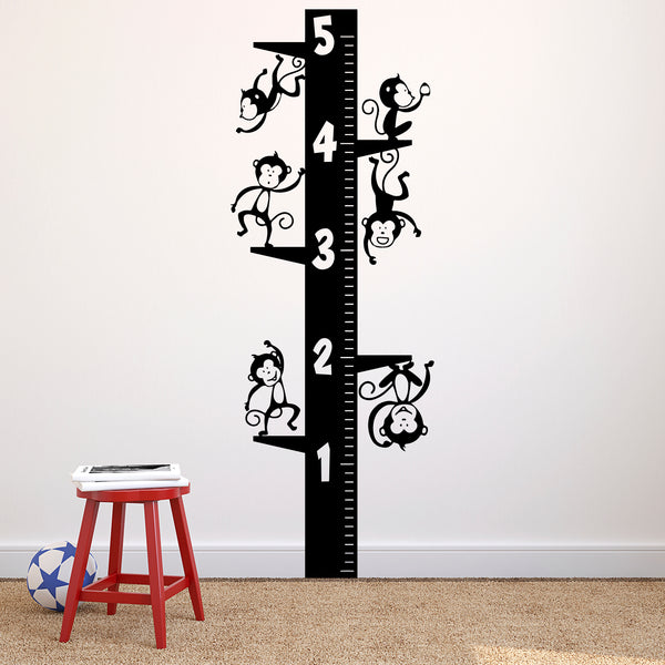 Vinyl Wall Art Decal - Measuring Monkeys Growth Chart - 5 Foot Height Cute Animal Adhesives - Unisex Kids Room Play Area Daycare Wall Window Decoration