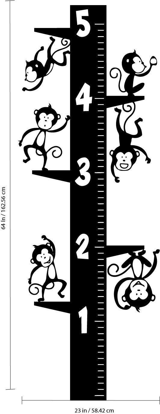 Vinyl Wall Art Decal - Measuring Monkeys Growth Chart - 5 Foot Height Cute Animal Adhesives - Unisex Kids Room Play Area Daycare Wall Window Decoration   3