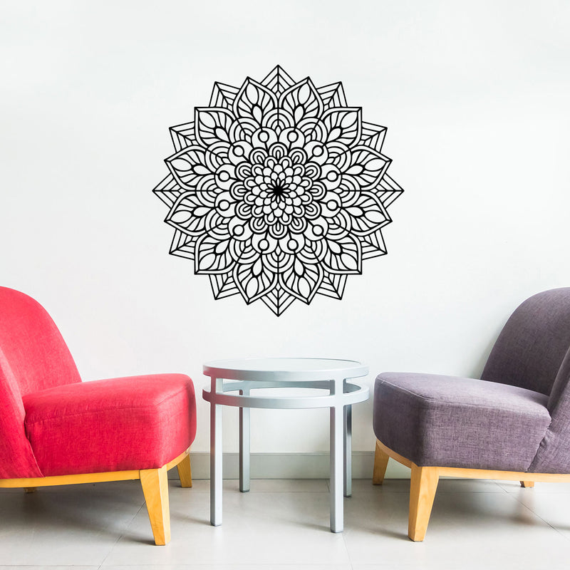 Vinyl Wall Art Decal - Mandala Figure - 23" x 23" - Adhesive Vinyl Sticker Decals - Home Apartment Workplace Decor - Yoga Studio Namaste Meditation Mandala Bohemian Flower (23" x 23"; Black) Black 23" x 23"