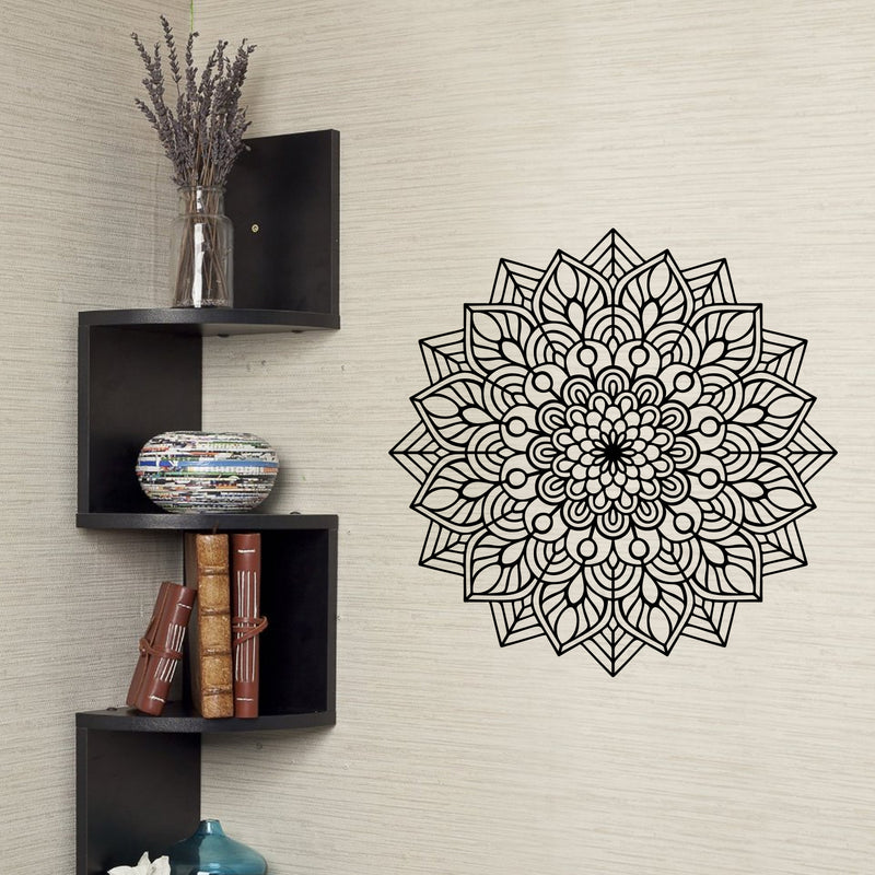 Vinyl Wall Art Decal - Mandala Figure - 23" x 23" - Adhesive Vinyl Sticker Decals - Home Apartment Workplace Decor - Yoga Studio Namaste Meditation Mandala Bohemian Flower (23" x 23"; Black) Black 23" x 23" 2