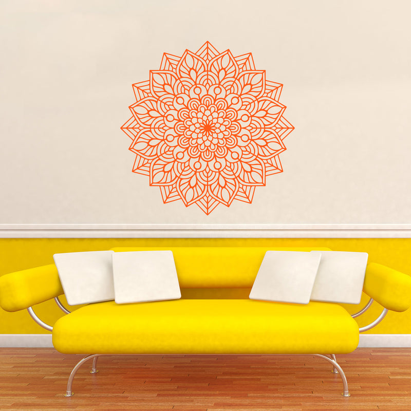 Vinyl Wall Art Decal - Mandala Figure - 23" x 23" - Adhesive Vinyl Sticker Decals - Home Apartment Workplace Decor - Yoga Studio Namaste Meditation Mandala Bohemian Flower (23" x 23"; Orange) Orange 23" x 23"