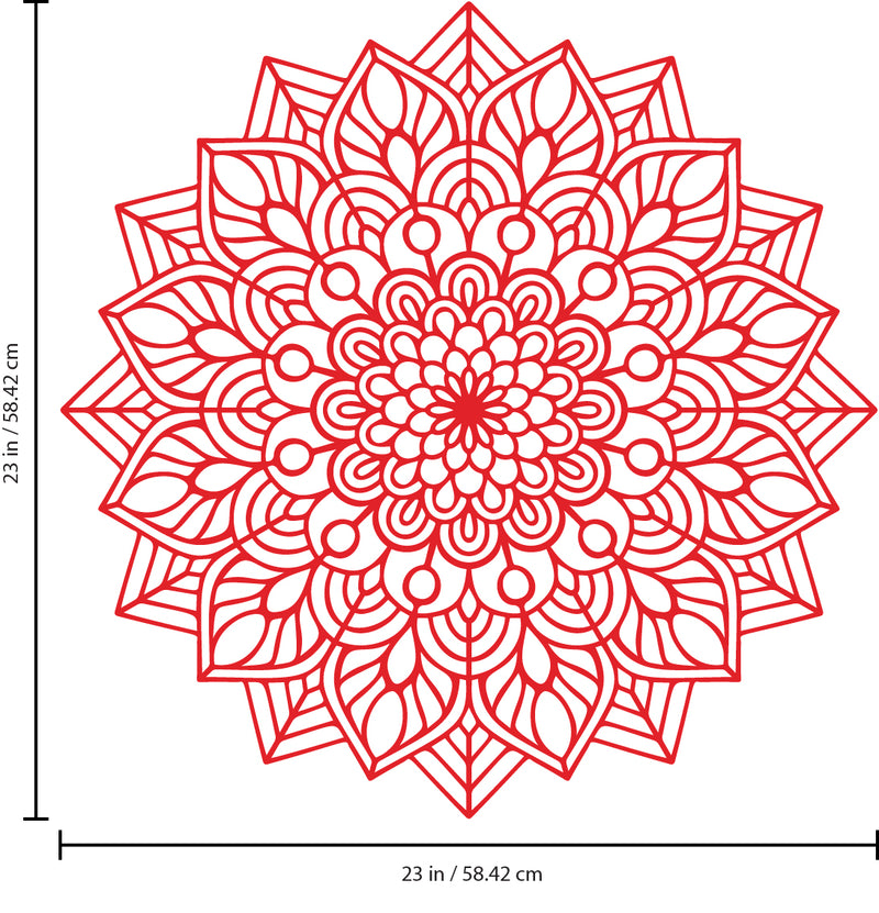 Vinyl Wall Art Decal - Mandala Figure - 23" x 23" - Adhesive Vinyl Sticker Decals - Home Apartment Workplace Decor - Yoga Studio Namaste Meditation Mandala Bohemian Flower (23" x 23"; Red) Red 23" x 23" 3