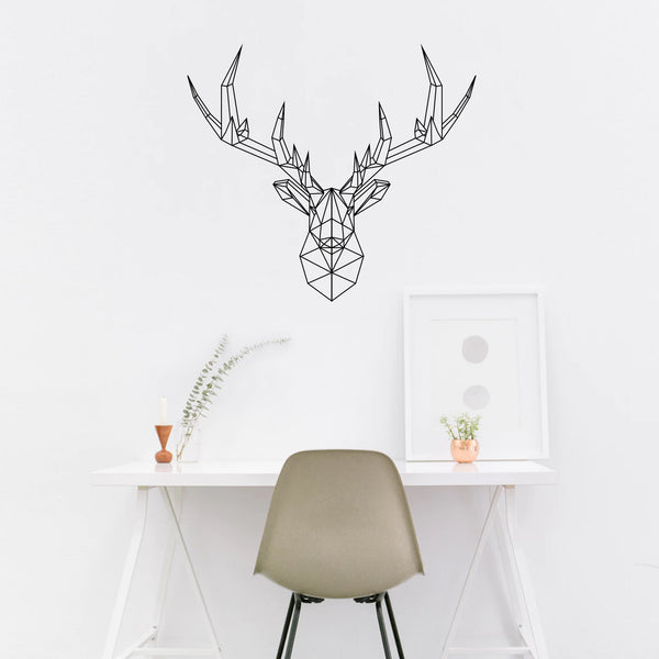 Vinyl Wall Art Decal - Geometric Deer Head - Home Decor for Living Room Bedroom Boys Room - Peel and Stick Stencil Sticker Decals (23" x 26"; White)