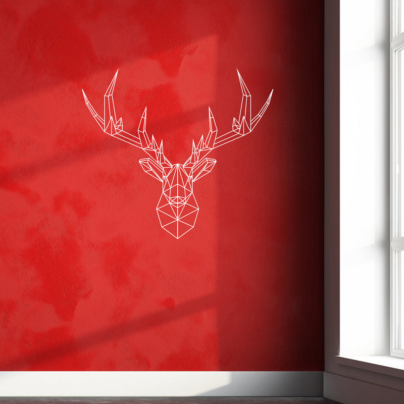 Vinyl Wall Art Decal - Geometric Deer Head - 23" x 26" - Home Decor for Living Room Bedroom Boys Room - Peel and Stick Stencil Sticker Decals (23" x 26"; White) White 32" x 23"