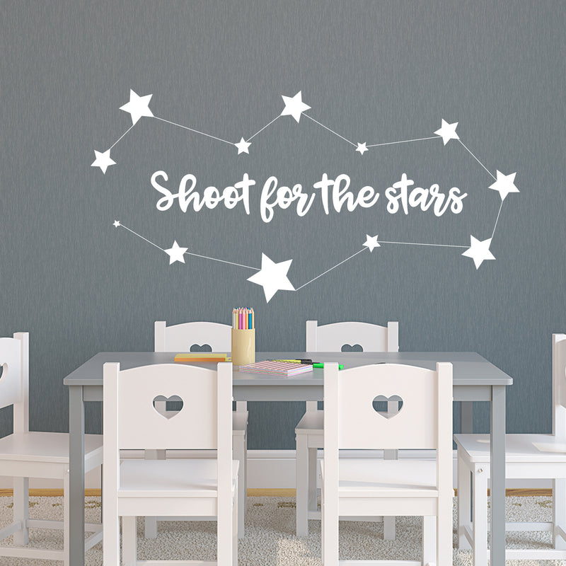 Vinyl Wall Art Decal - Shoot for The Stars - 18" x 36" - Charming Bedroom Stickers - Unisex Children’s Room Stars Constellation Stencil Adhesive Quotes for Home Decor (18" x 36"; White Text) White 18" x 36"