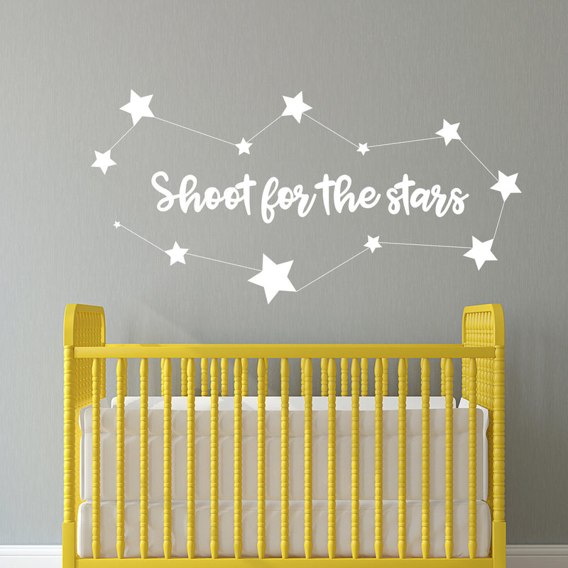 Vinyl Wall Art Decal - Shoot for The Stars - 18" x 36" - Charming Bedroom Stickers - Unisex Children’s Room Stars Constellation Stencil Adhesive Quotes for Home Decor (18" x 36"; White Text) White 18" x 36" 2