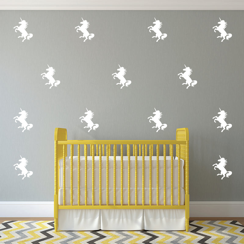 Set of 20 Vinyl Wall Art Decals - Unicorns Pattern - 5" x 4" Each - Beautiful Girly Stencil Adhesives - Removable Unicorn Sticker Decal for Girls Teens Nursery Bedroom Dorm Room (5" x 4" Each; White) White 5" x 4" each 2