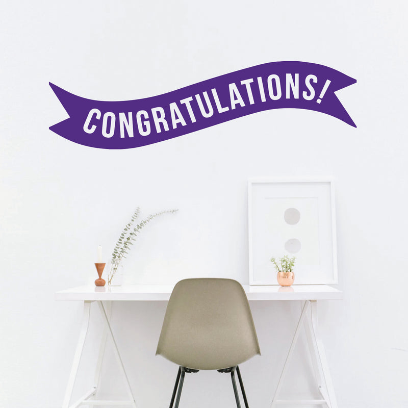 Vinyl Wall Art Decals - Congratulations! Banner - 13" x 45" - Best Wishes Celebrate Home Work Place Stencil Adhesives - Fun Happy Decal for Office Living Room Bedroom Dorm Room (13" x 45"; Purple) Purple 13" x 45" 2