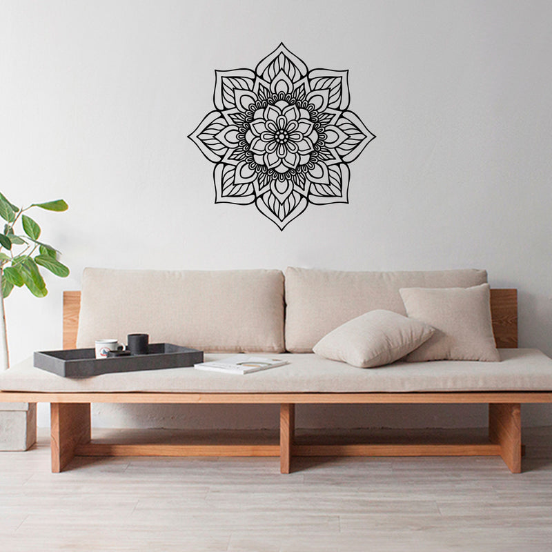 Vinyl Wall Art Decal - Flower Mandala - 23" x 23" - Adhesive Vinyl Sticker Decals - Home Apartment Workplace Decor - Yoga Studio Namaste Meditation Mandala Bohemian Flower (23" x 23"; Black) Black 23" x 23"