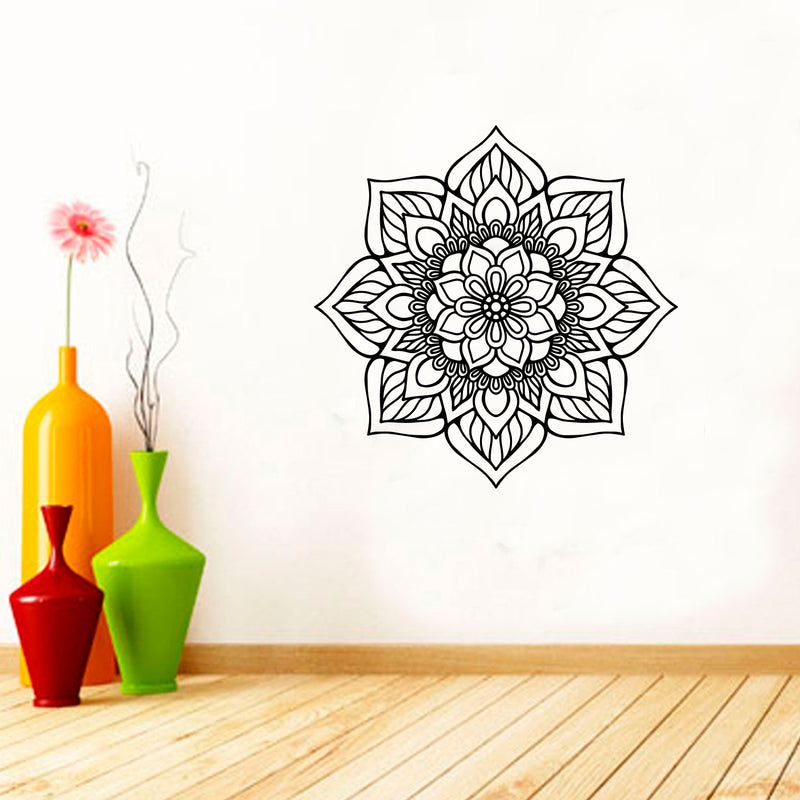 Vinyl Wall Art Decal - Flower Mandala - 23" x 23" - Adhesive Vinyl Sticker Decals - Home Apartment Workplace Decor - Yoga Studio Namaste Meditation Mandala Bohemian Flower (23" x 23"; Black) Black 23" x 23" 2