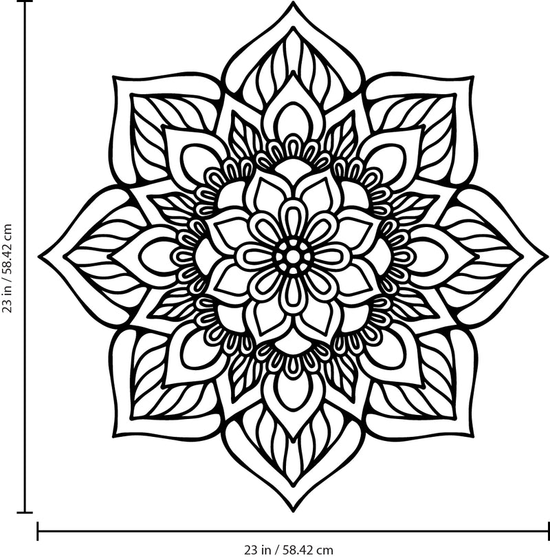 Vinyl Wall Art Decal - Flower Mandala - 23" x 23" - Adhesive Vinyl Sticker Decals - Home Apartment Workplace Decor - Yoga Studio Namaste Meditation Mandala Bohemian Flower (23" x 23"; Black) Black 23" x 23" 3