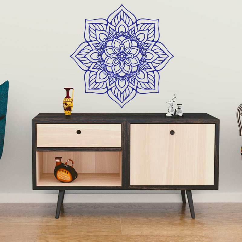 Vinyl Wall Art Decal - Flower Mandala - 23" x 23" - Adhesive Vinyl Sticker Decals - Home Apartment Workplace Decor - Yoga Studio Namaste Meditation Mandala Bohemian Flower (23" x 23"; Blue) Blue 23" x 23"