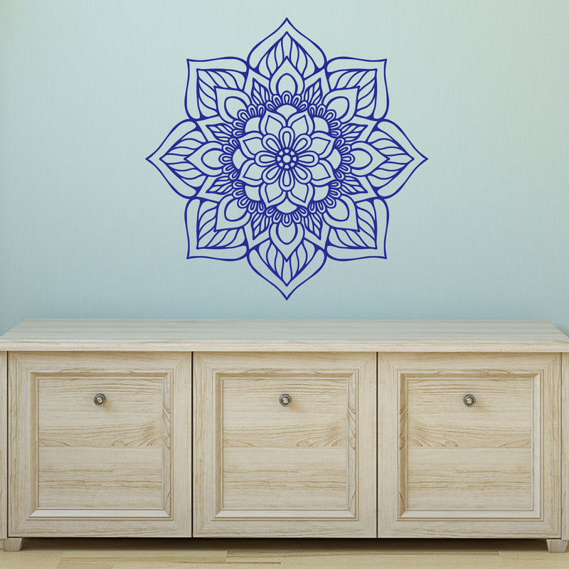 Vinyl Wall Art Decal - Flower Mandala - 23" x 23" - Adhesive Vinyl Sticker Decals - Home Apartment Workplace Decor - Yoga Studio Namaste Meditation Mandala Bohemian Flower (23" x 23"; Blue) Blue 23" x 23" 2