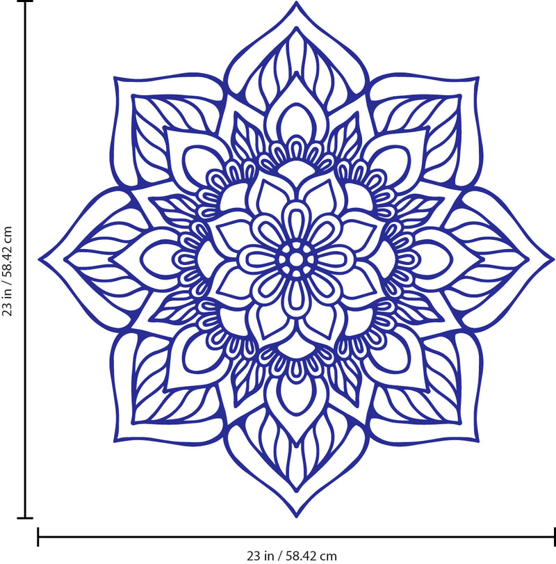 Vinyl Wall Art Decal - Flower Mandala - 23" x 23" - Adhesive Vinyl Sticker Decals - Home Apartment Workplace Decor - Yoga Studio Namaste Meditation Mandala Bohemian Flower (23" x 23"; Blue) Blue 23" x 23" 3