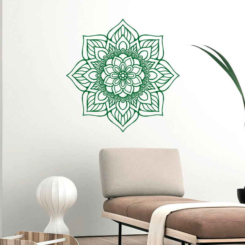 Vinyl Wall Art Decal - Flower Mandala - 23" x 23" - Adhesive Vinyl Sticker Decals - Home Apartment Workplace Decor - Yoga Studio Namaste Meditation Mandala Bohemian Flower (23" x 23"; Green) Green 23" x 23"