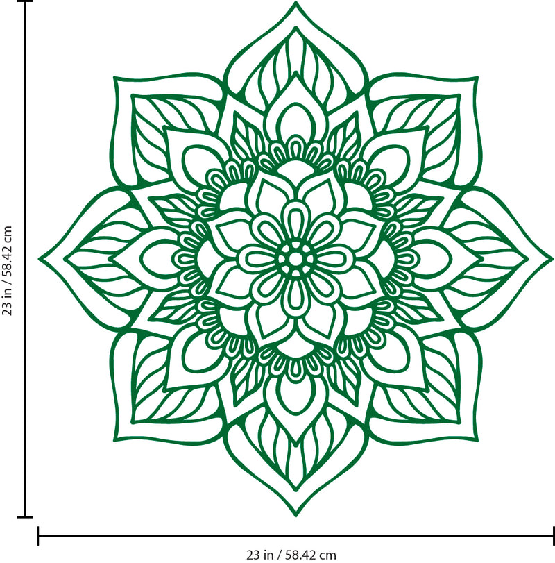 Vinyl Wall Art Decal - Flower Mandala - 23" x 23" - Adhesive Vinyl Sticker Decals - Home Apartment Workplace Decor - Yoga Studio Namaste Meditation Mandala Bohemian Flower (23" x 23"; Green) Green 23" x 23" 3