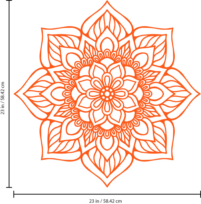 Vinyl Wall Art Decal - Flower Mandala - 23" x 23" - Adhesive Vinyl Sticker Decals - Home Apartment Workplace Decor - Yoga Studio Namaste Meditation Mandala Bohemian Flower (23" x 23"; Orange) Orange 23" x 23" 3