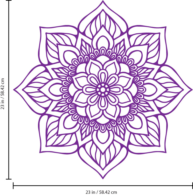 Vinyl Wall Art Decal - Flower Mandala - 23" x 23" - Adhesive Vinyl Sticker Decals - Home Apartment Workplace Decor - Yoga Studio Namaste Meditation Mandala Bohemian Flower (23" x 23"; Purple) Purple 23" x 23" 3