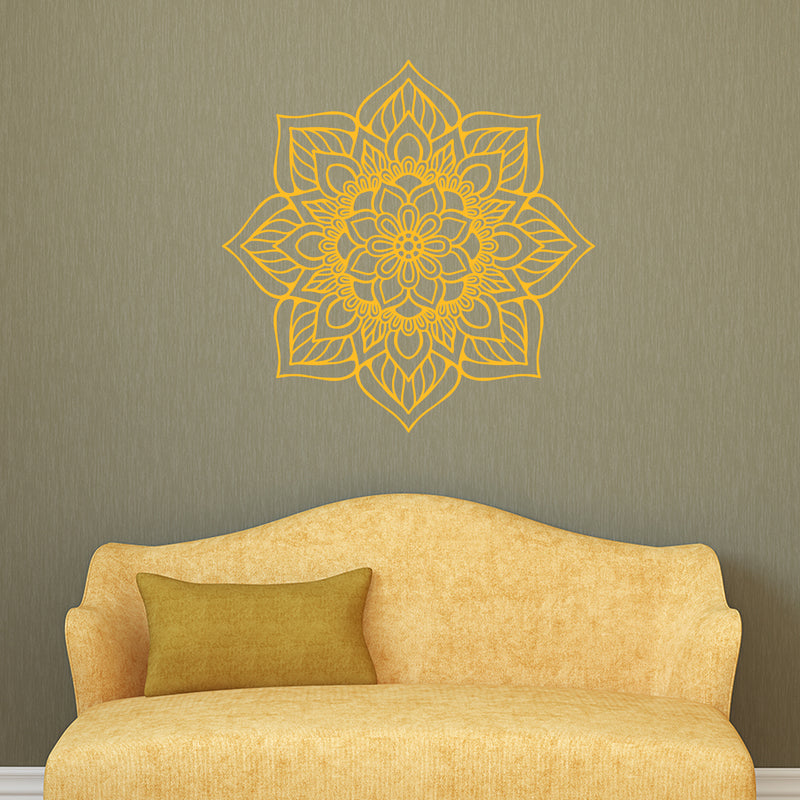 Vinyl Wall Art Decal - Flower Mandala - 23" x 23" - Adhesive Vinyl Sticker Decals - Home Apartment Workplace Decor - Yoga Studio Namaste Meditation Mandala Bohemian Flower (23" x 23"; Yellow) Yellow 23" x 23" 2