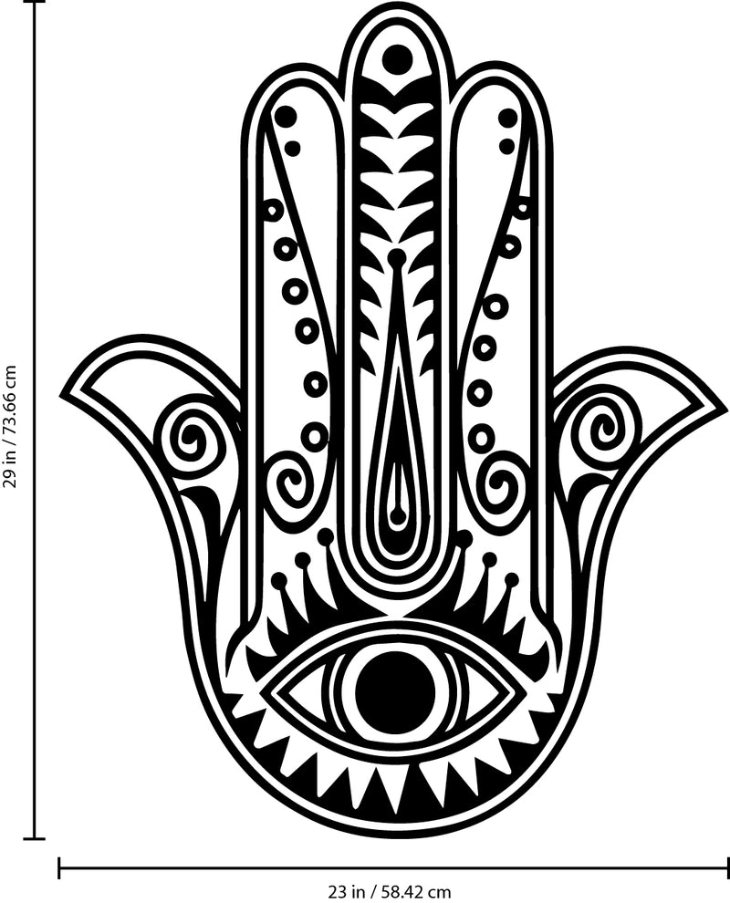 Vinyl Wall Art Decal - Hamsa Hand - Hand of Fatima Evil Eye Protection Blessing Symbol - Home Apartment Decor - Yoga Studio Namaste Meditation Mandala House Warming Gift (29" x 23"; White)   3