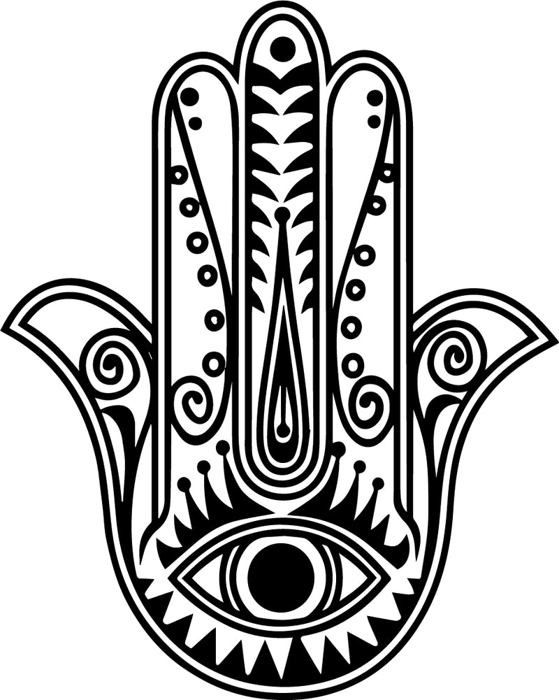 Vinyl Wall Art Decal - Hamsa Hand - Hand of Fatima Evil Eye Protection Blessing Symbol - Home Apartment Decor - Yoga Studio Namaste Meditation Mandala House Warming Gift (29" x 23"; White)   4