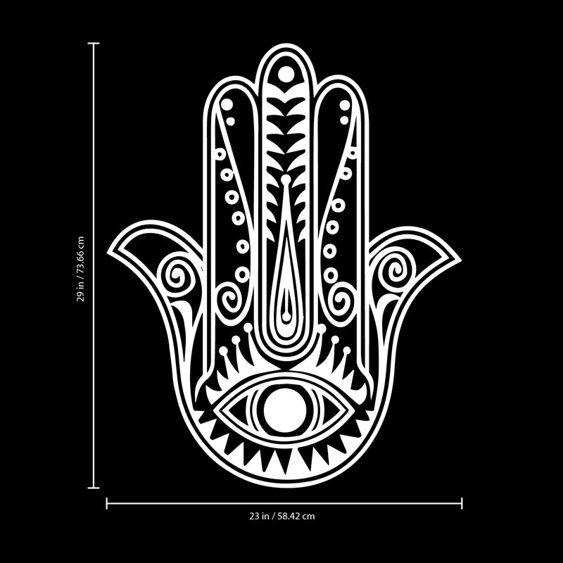 Vinyl Wall Art Decal - Hamsa Hand - 29" x 23" - Hand of Fatima Evil Eye Protection Blessing Symbol - Home Apartment Decor - Yoga Studio Namaste Meditation Mandala House Warming Gift (29" x 23"; White) White 29" x 23" 3