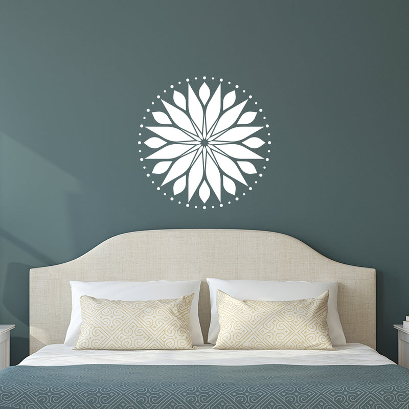 Vinyl Wall Art Decal - Circle Mandala - 23" x 23" - Adhesive Vinyl Sticker Decals - Home Apartment Workplace Decor - Yoga Studio Namaste Meditation Mandala Bohemian Flower (23" x 23"; White) White 23" x 23"