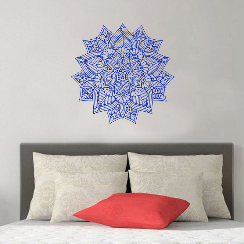 Vinyl Wall Art Decal - Hindu Mandala - Home Decor Apartment Workplace - Yoga Studio Namaste Meditation Mandala Bohemian Flower (22" x 23"; Blue)   5