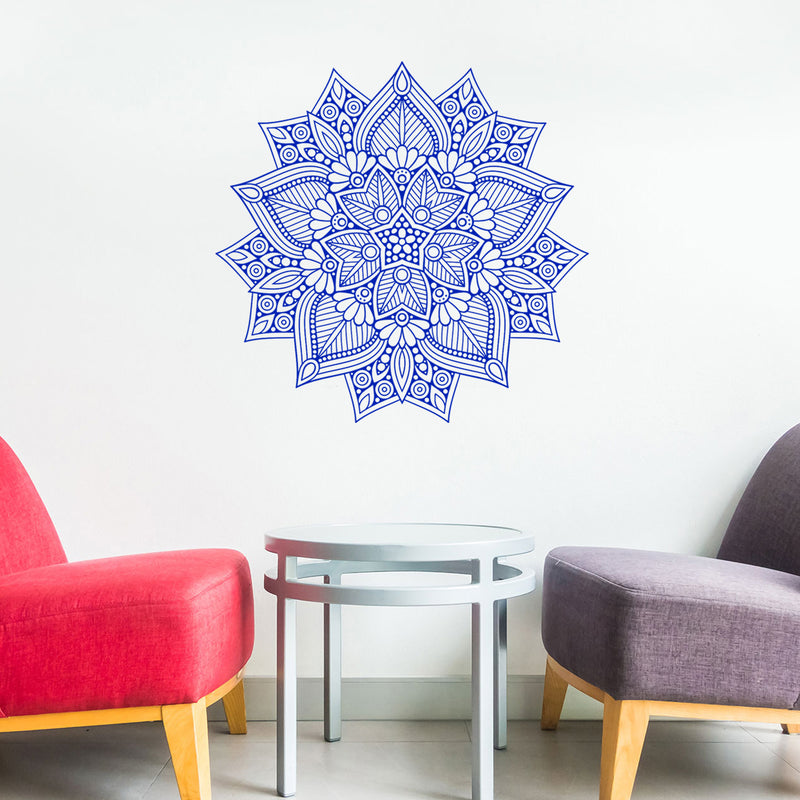 Vinyl Wall Art Decal - Hindu Mandala - 22" x 23" - Home Decor Apartment Workplace - Yoga Studio Namaste Meditation Mandala Bohemian Flower (22" x 23"; Blue) Blue 23" x 23" 2