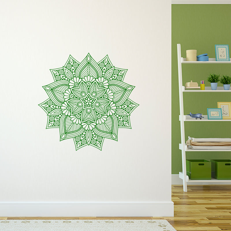 Vinyl Wall Art Decal - Hindu Mandala - 23" x 23" - Home Decor Apartment Workplace - Yoga Studio Namaste Meditation Mandala Bohemian Flower (22" x 23"; Green) Green 23" x 23" 2