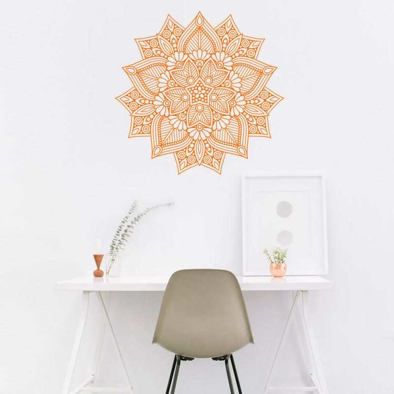 Vinyl Wall Art Decal - Hindu Mandala - 22" x 23" - Home Decor Apartment Workplace - Yoga Studio Namaste Meditation Mandala Bohemian Flower (22" x 23"; Orange) Orange 23" x 23" 2