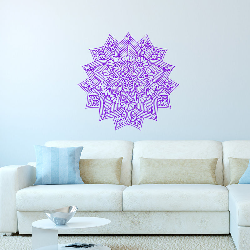 Vinyl Wall Art Decal - Hindu Mandala - 22" x 23" - Home Decor Apartment Workplace - Yoga Studio Namaste Meditation Mandala Bohemian Flower (22" x 23"; Purple) Purple 23" x 23" 2