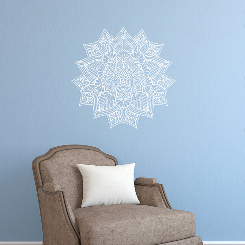 Vinyl Wall Art Decal - Hindu Mandala - 22" x 23" - Home Decor Apartment Workplace - Yoga Studio Namaste Meditation Mandala Bohemian Flower (22" x 23"; White) White 23" x 23" 2