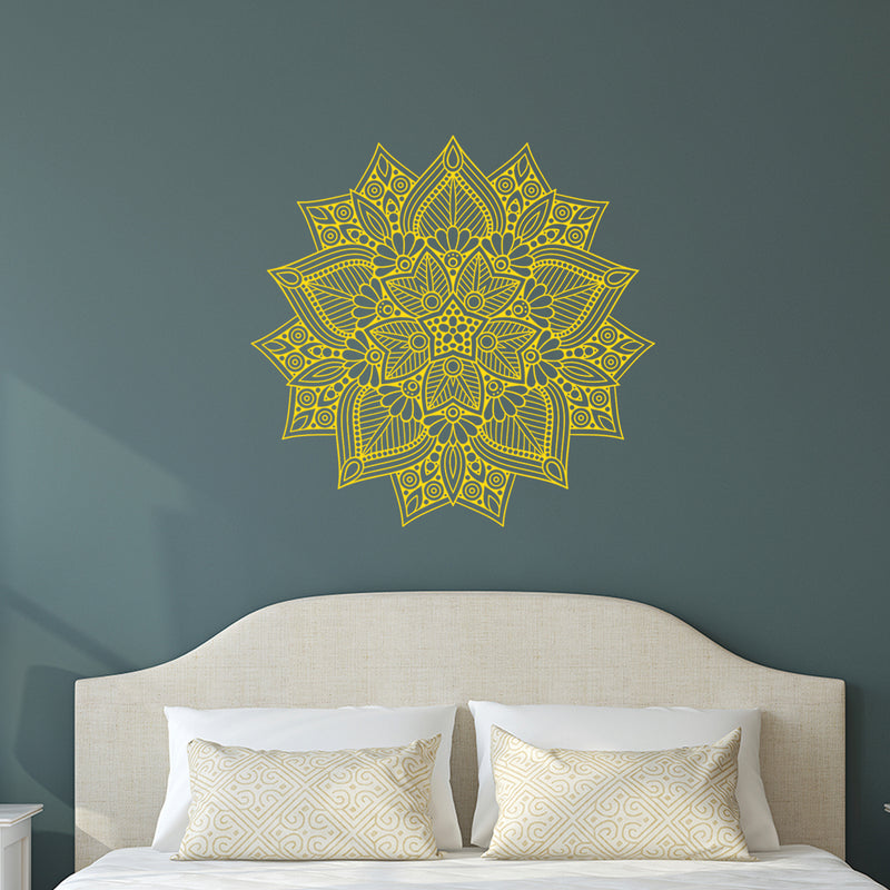 Vinyl Wall Art Decal - Hindu Mandala - 22" x 23" - Home Decor Apartment Workplace - Yoga Studio Namaste Meditation Mandala Bohemian Flower (22" x 23"; Yellow) Yellow 23" x 23"