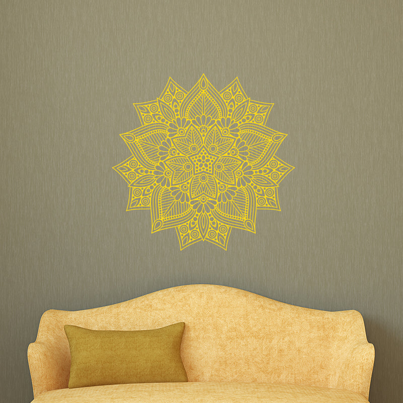 Vinyl Wall Art Decal - Hindu Mandala - 22" x 23" - Home Decor Apartment Workplace - Yoga Studio Namaste Meditation Mandala Bohemian Flower (22" x 23"; Yellow) Yellow 23" x 23" 2