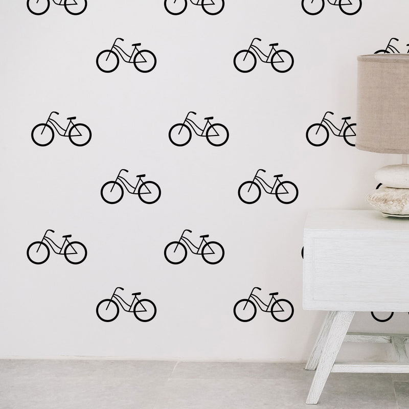 Set of 20 Vinyl Wall Art Decal - Bicycle Patterns - Each - Stencil Adhesive Vinyl for Home Apartment Workplace Use - Cool Simple Shapes for Living Room Bedroom Decor