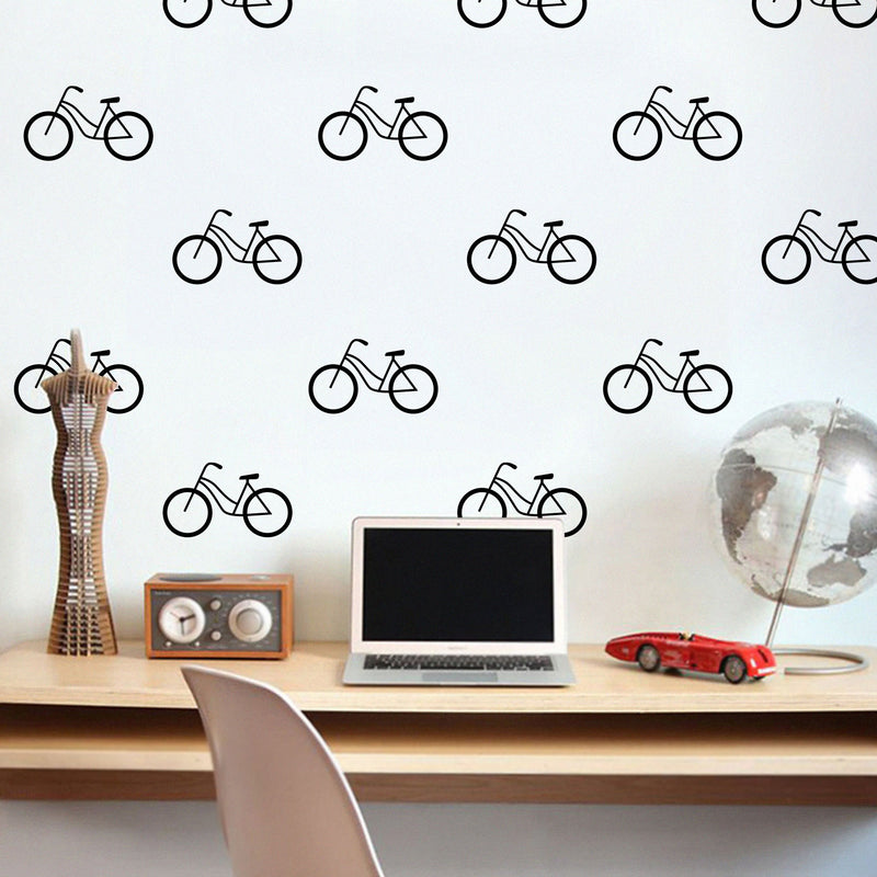 Set of 20 Vinyl Wall Art Decal - Bicycle Patterns - Each - Stencil Adhesive Vinyl for Home Apartment Workplace Use - Cool Simple Shapes for Living Room Bedroom Decor   2