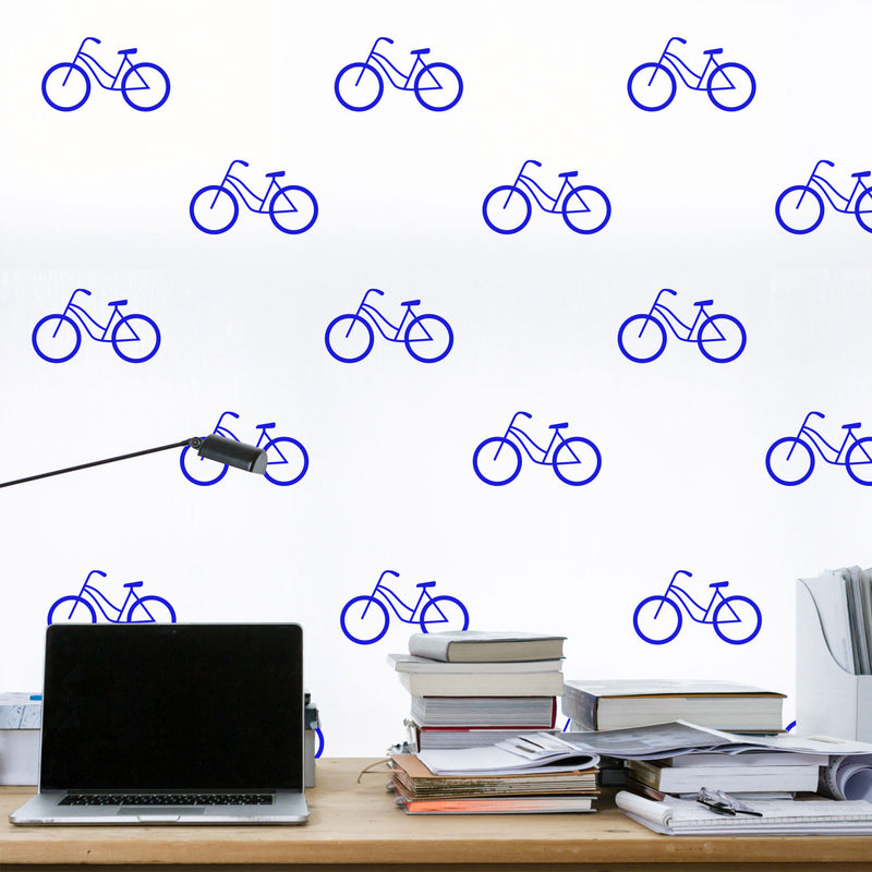 Set of 20 Vinyl Wall Art Decal - Bicycle Patterns - 3" x 5" Each - Stencil Adhesive Vinyl for Home Apartment Workplace Use - Cool Simple Shapes for Living Room Bedroom Decor (3" x 5" Each; Blue) Blue 3" x 5" each 4