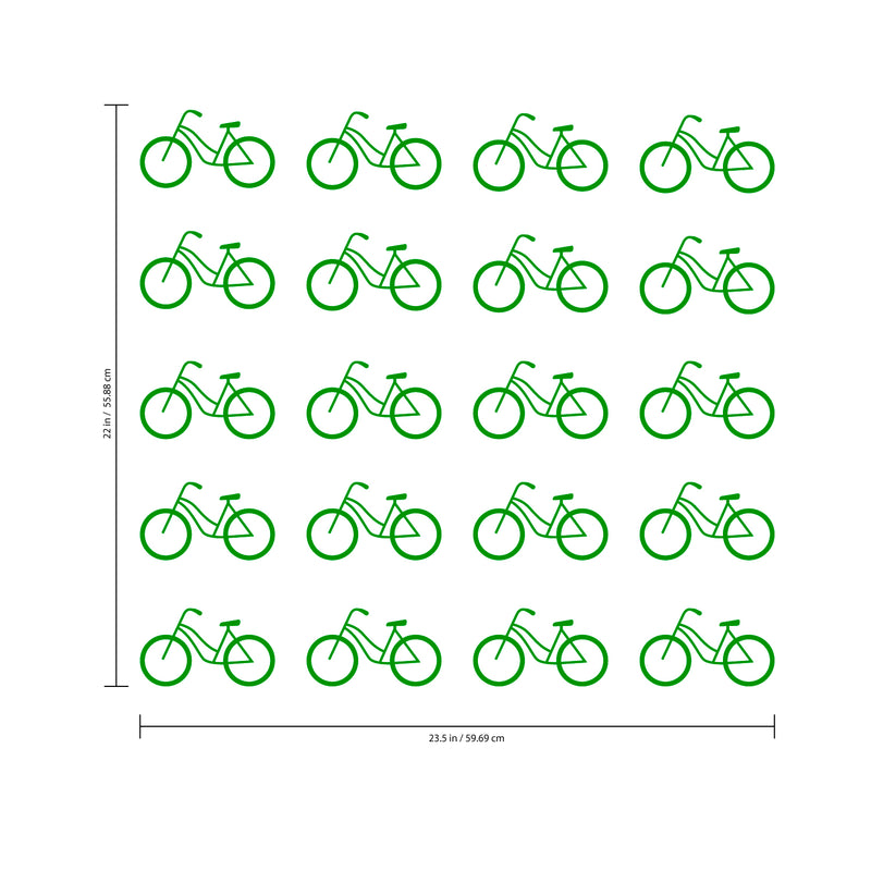 Set of 20 Vinyl Wall Art Decal - Bicycle Patterns - 3" x 5" Each - Stencil Adhesive Vinyl for Home Apartment Workplace Use - Cool Simple Shapes for Living Room Bedroom Decor (3" x 5" Each; Green) Green 3" x 5" each 2