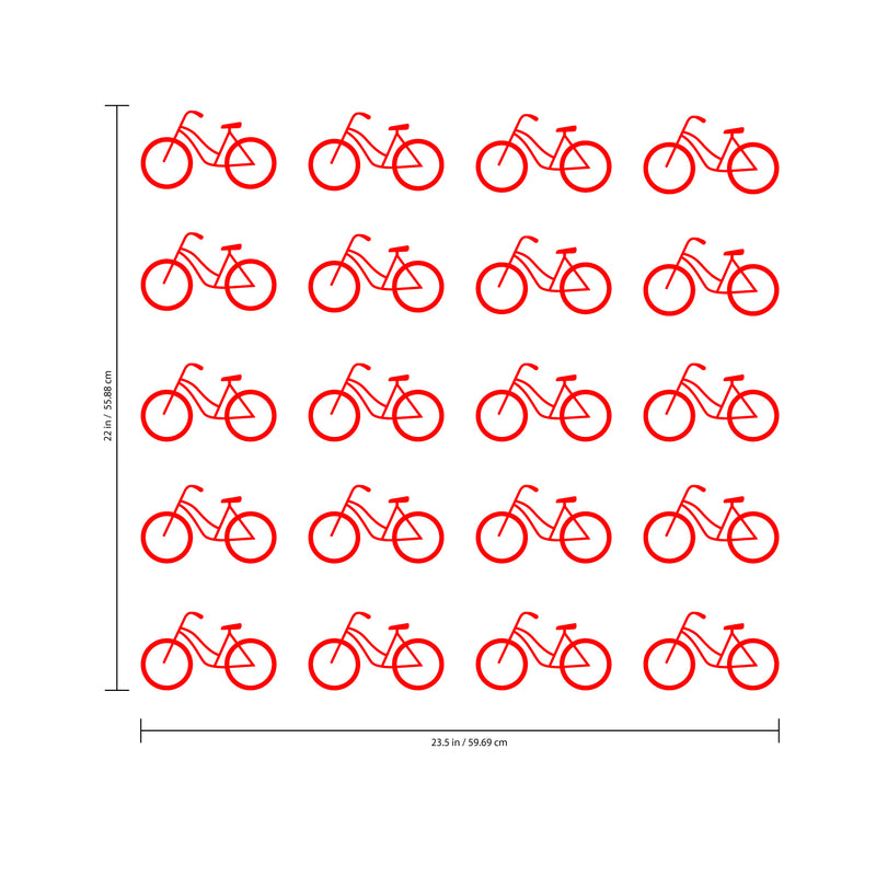 Set of 20 Vinyl Wall Art Decal - Bicycle Patterns - 3" x 5" Each - Stencil Adhesive Vinyl for Home Apartment Workplace Use - Cool Simple Shapes for Living Room Bedroom Decor (3" x 5" Each; Red) Red 3" x 5" each 4