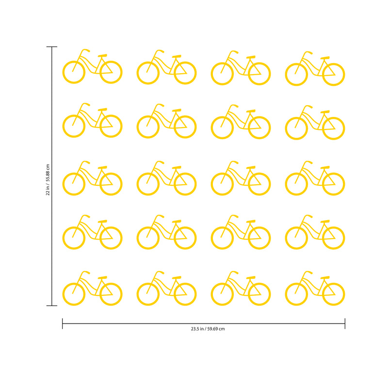 Set of 20 Vinyl Wall Art Decal - Bicycle Patterns - 3" x 5" Each - Stencil Adhesive Vinyl for Home Apartment Workplace Use - Cool Simple Shapes for Living Room Bedroom Decor (3" x 5" Each; Yellow) Yellow 3" x 5" each 4