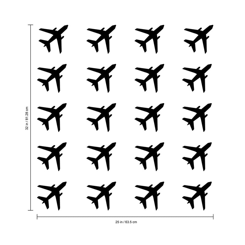 Set of 20 Vinyl Wall Art Decals - Airplanes Patterns - 5" x 5" Each - Cool Adhesive Sticker Shapes For Kids Toddlers Teens Bedroom Playroom Living Room Home Apartment Decorations (5" x 5" each; Black) Black 5" x 5" each 4