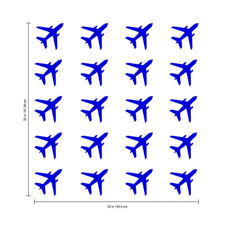 Set of 20 Vinyl Wall Art Decals - Airplanes Patterns - 5" x 5" Each - Stencil Adhesive Vinyl for Home Apartment Use - Cool Simple Shapes for Living Room Bedroom Decorations (5" x 5" Each; Blue) Blue 5" x 5" each 4