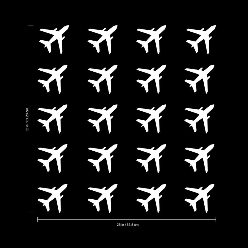 Set of 20 Vinyl Wall Art Decals - Airplanes Patterns - 5" x 5" Each - Cool Adhesive Sticker Shapes For Kids Toddlers Teens Bedroom Playroom Living Room Home Apartment Decorations (5" x 5" each; White) White 5" x 5" each 4