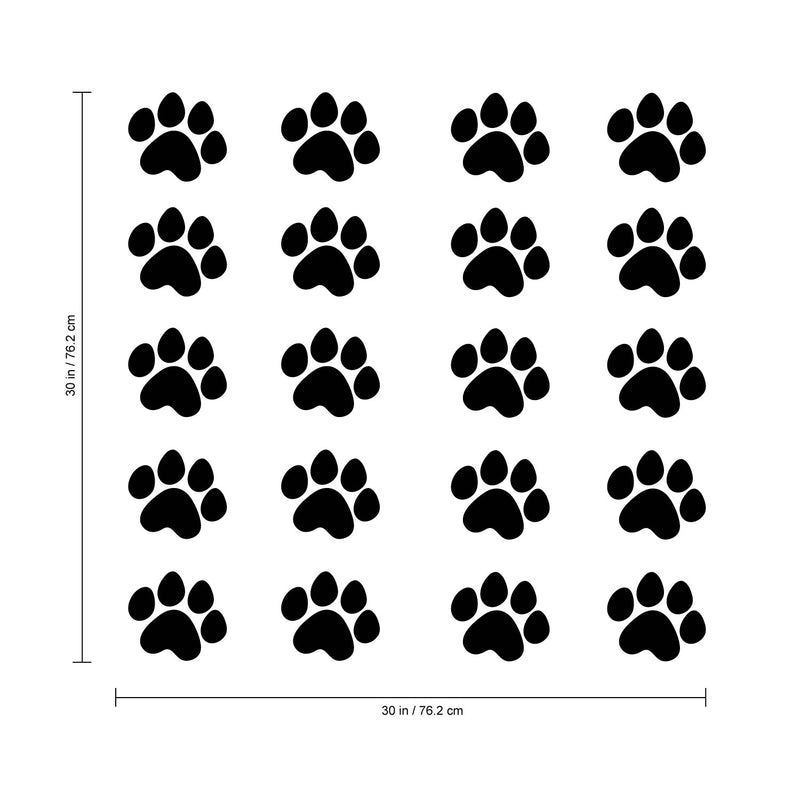 Set of 20 Vinyl Wall Art Decal - Little Puppy Paws Prints Pattern - 4.5" x 5" Each - Cute Vinyl Sticker Adhesives for Home Apartment Bedroom Playroom Nursery - Decals for Unisex Toddlers Teens Black 4.5" to 5" each 4